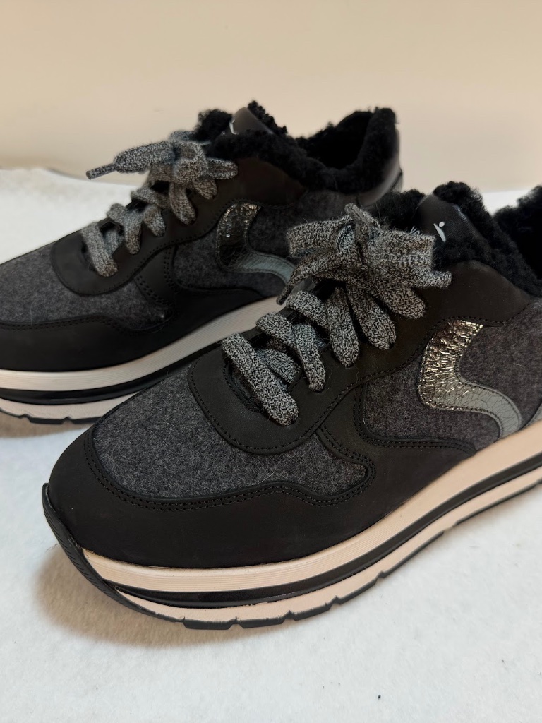 Voile Blanche Fur Lined Platform Sneakers Gray Black Eu 40 Excellent